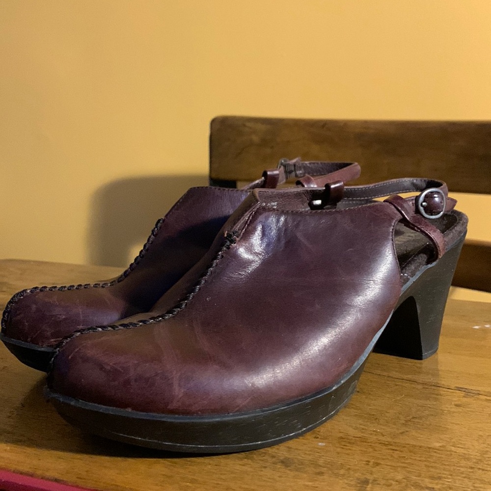 Heeled mules leather dark brown comfortable Clark’s by indigo clogs